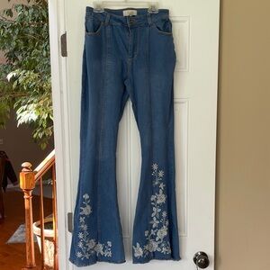 Chelsea & Violet Embroidered Flare Jeans in Medium Blue